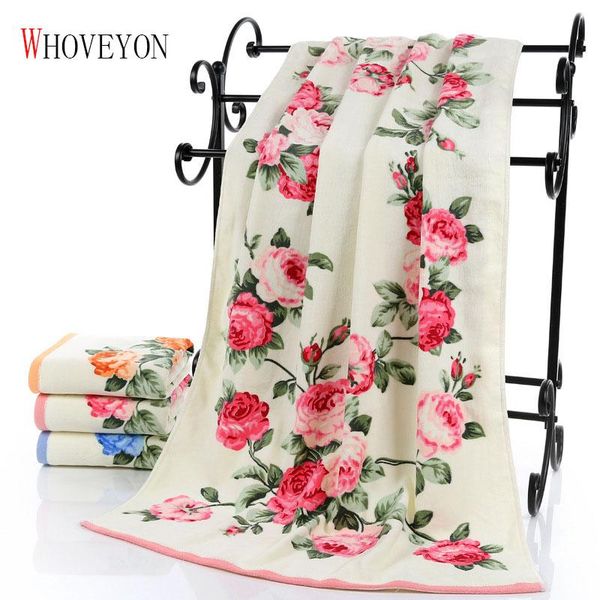 

cotton creative jacquard towel absorbent quick-drying beach bath big flower figure couple wash 2 sets