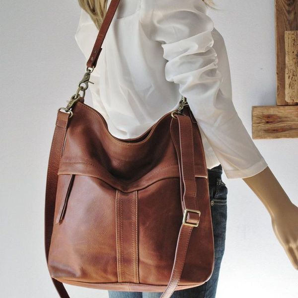 

storage bags soft pu leather women bucket underarm bag retro solid color ladies zipper vintage designer large capacity shoulder
