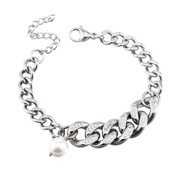 

link, chain hip hop charm pearl bangles stainless steel zircon cuban bracelets jewelry as gifts for men, Black