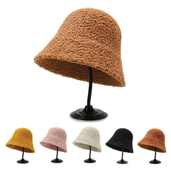

wide brim hats 2021 for women autumn winter bucket lamb plush soft warm fisherman hat panama casual caps lady korean style, Blue;gray