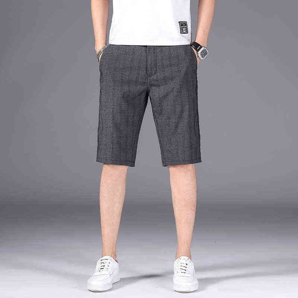 

jeans loose straight shorts summer 2021 men's quarter slub jacquard good fabric casual pants, Blue