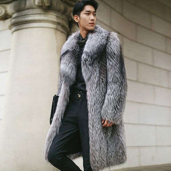 

new faux fur long coat for men 2021 autumn winter new men's imitation fox fur cardigan clothes s-6xl big size, Black