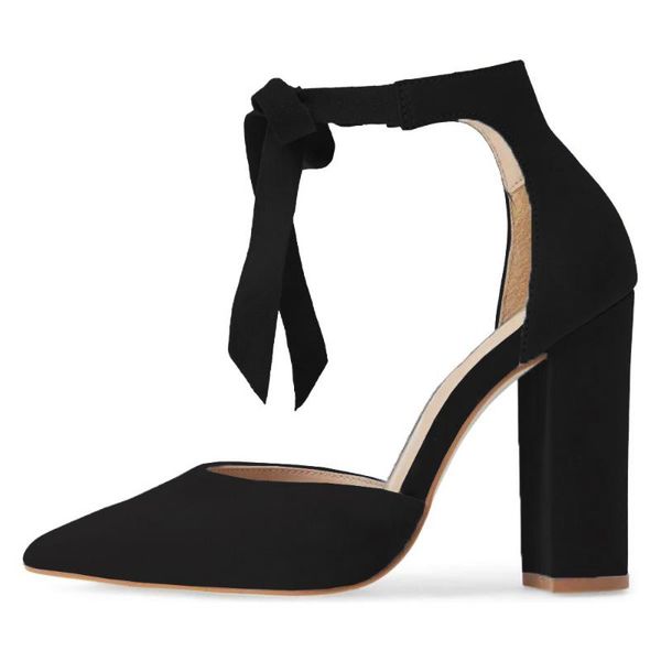 

dress shoes lovirs pointed toe chunky heel ankle strap bow tie sweet party, Black