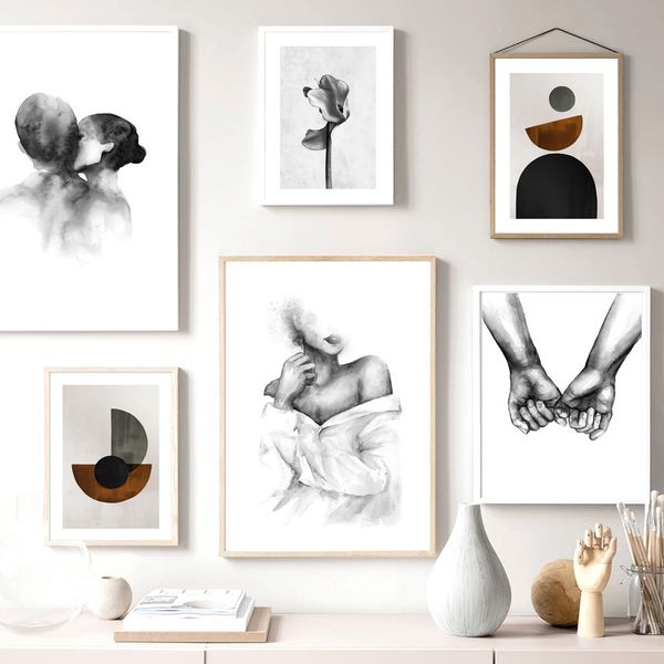 

unframed painting black and white figure geometric abstract color print wall art poster