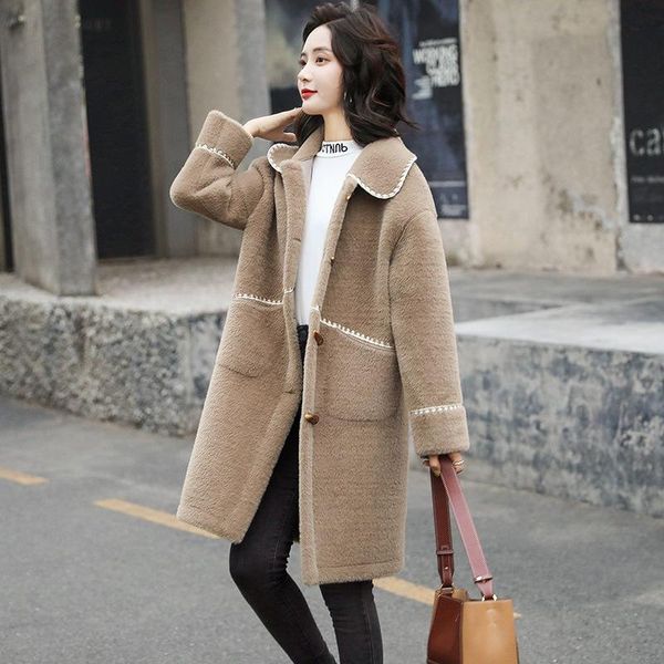 

women's wool & blends mink like fur coat for autumn and winter 2021, Black