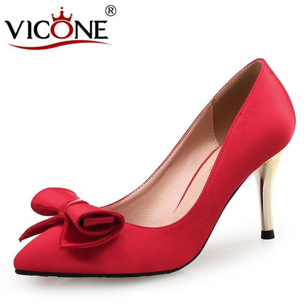 

dress shoes vicone women spring/autumn office lady pointed toe butterfly-knot sweet thin heels v509768, Black