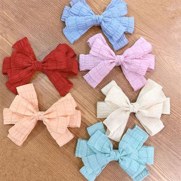 

5pcs/lot 2021 solid color hair bows clip sweet double kids clips for children diy hairpins girls accessories, Slivery;white