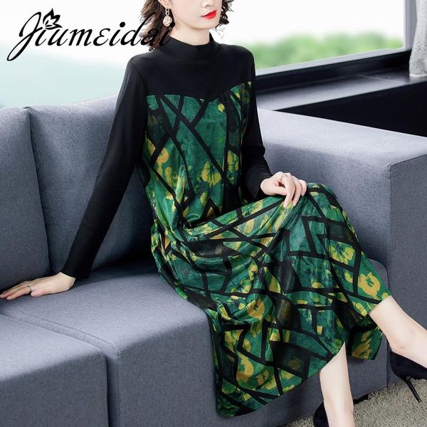 

jiumeidai women autumn dress office lady elegant striped print long dresses female o-neck vintage party clothing plus size casual, Black;gray