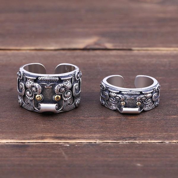 

cluster rings real 925 sterling silver male domineering personality fashion lovers gluttonous opening ring exquisite party jewelry, Golden;silver