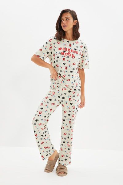 

men's sleepwear trendyol printed knitted pajamas set thmaw22pt0177, Black;brown