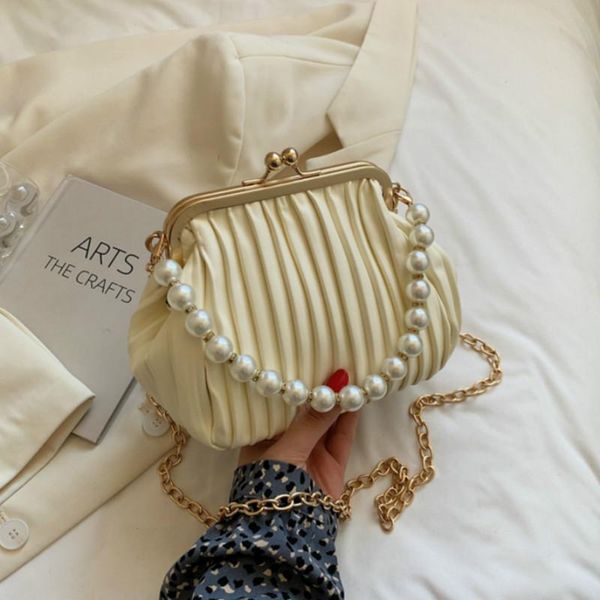 

evening bags luxury folds chain shoulder for women 2021 summer fashion pearl female bag pu leather women's brand crossbody handbags
