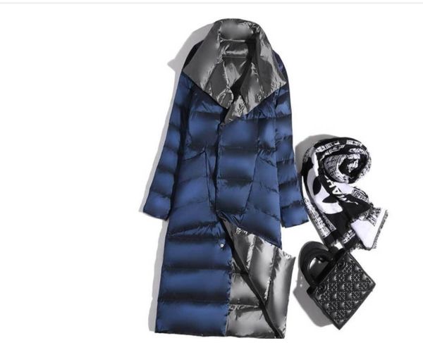 

2021 winter women turtleneck white duck down coat double breasted warm parkas sided down long jacket, Black