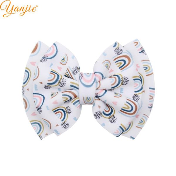 

hair accessories 10pcs/lot summer floral print puff bows for girls 6'' double layer bow clips fashion kids barrette, Slivery;white