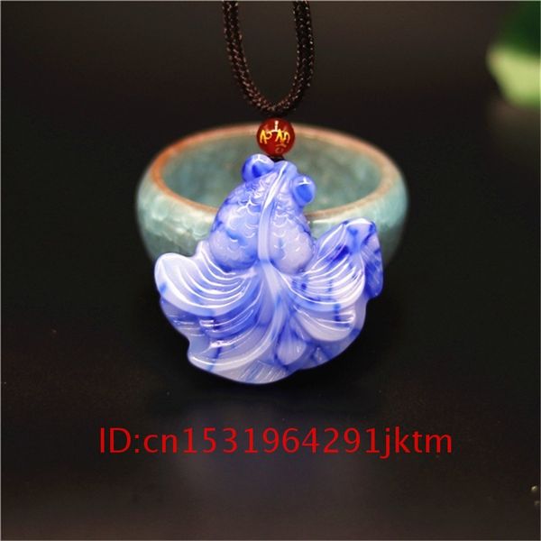 

white charm pendant natural hand blue goldfish amulet jewelry men carved gifts jade necklace chinese women for fashion jadeite, Slivery;golden