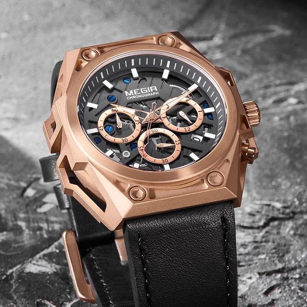 

men's quartz wrist watch creative case sports men watches chronograph waterproof male clock wristwatches 2021, Slivery;brown