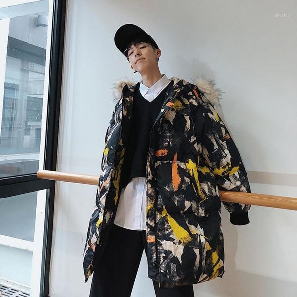 

men's down & parkas wild camouflage coat student winter clothes long jacket men thick warm parka windproof outwear youth streetwear hip, Black