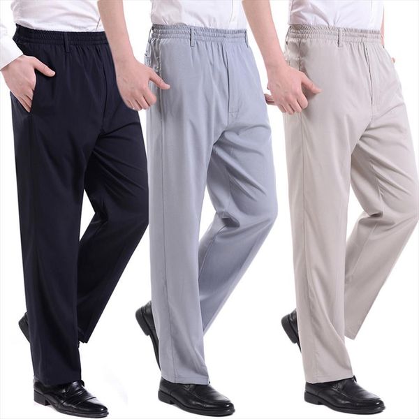 

fashion summer emulation silk elastic women pants thin elderly people dad loose slacks fat old men plus size 10xl, Black