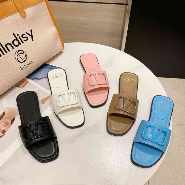 

large size new slippers mouth cowhide texture flat bottom women's fashion, Black