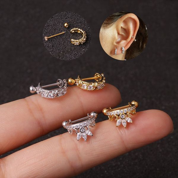 

stainless steel barbell with cz hoop cartilage earrings for women helix daith lobe earring ear piercing jewelry, Golden;silver