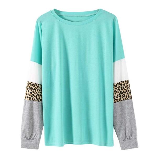 

women's t-shirt leopard stitching knitted pullover straight long sleeve for women elegant casual loose autumn, White