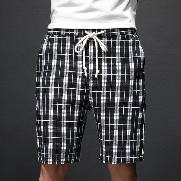

black and white plaid shorts 2021 summer classic style youth men's fashion straight loose lightweight casual, White;black