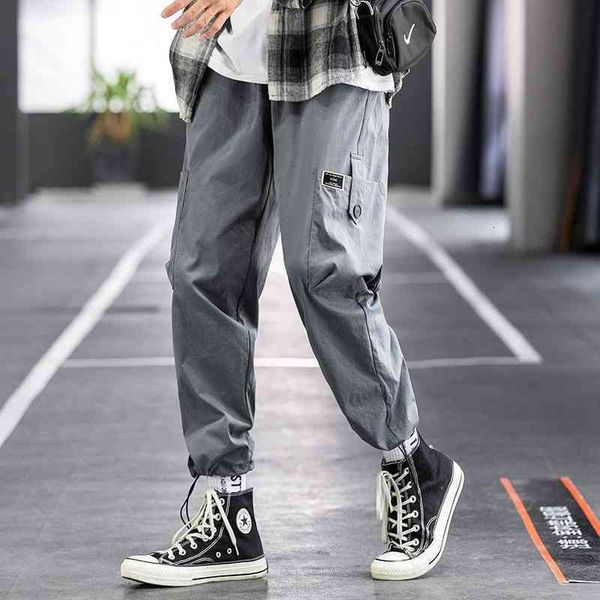 

men's pants harajuku cotton multi-pockets joggers fashion cargo men autumn hip hop streetwear casual elastic trousers ouon, Black