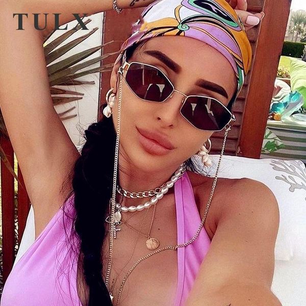 

sunglasses fashion with chain lrregular small square for women brand gradient sun glassses female alloy eyewear uv400, White;black