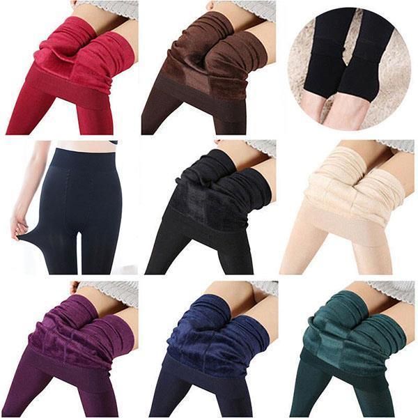 

velvet fleece winter under trousers womens legging stretchy warm lined slim thermal polyester, Black