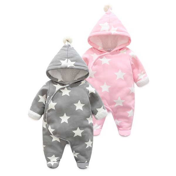 

winter born baby boys girls long sleeve star rompers clothes toddler thicken keep warm jumpsuits 210429, Blue