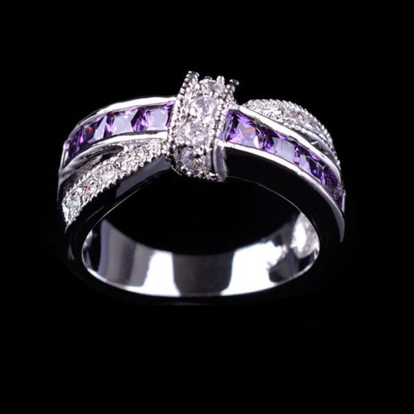 

fashion new diamond bow women's jewelry cross knot ring purple, Black