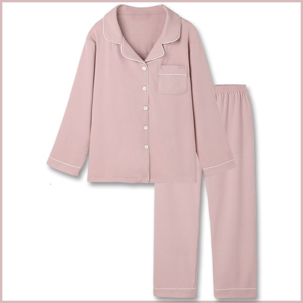 

pajamas set long sleeve sleepwear womens button down collar shirts pants lounge nightwear couples soft pink grey two piece, Black;red