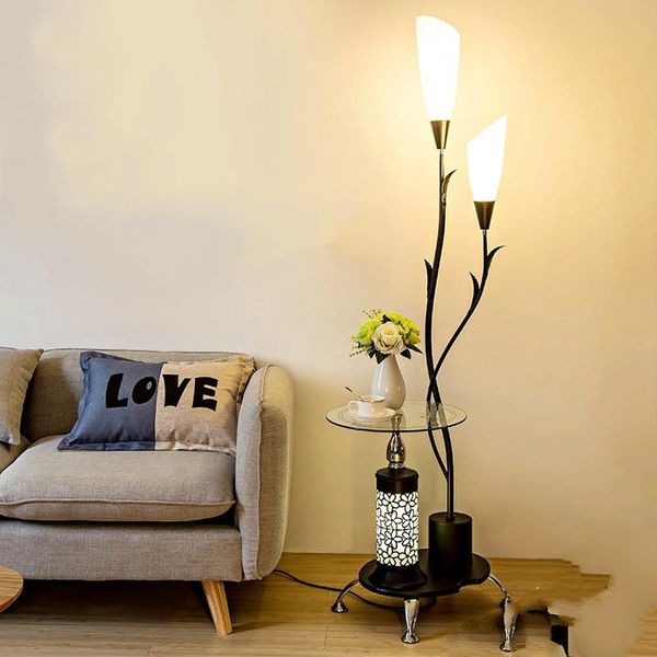 

nordic ins wind multi-functional vertical iron lily floor lamp tea table integrated for living room bedroom bedside lighting lamps