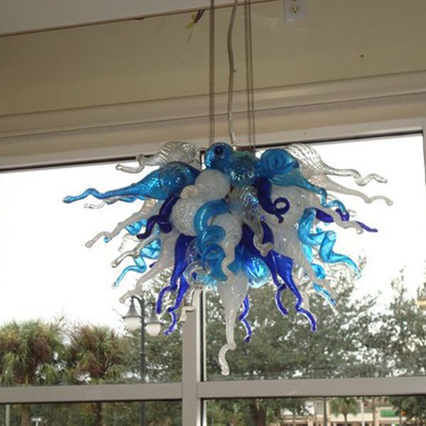 Elegância alta lâmpada de suspensão mão lâmpada lustre de vidro para bar lâmpadas de casa lâmpadas de casa decoração azul branco luminária de cor clara