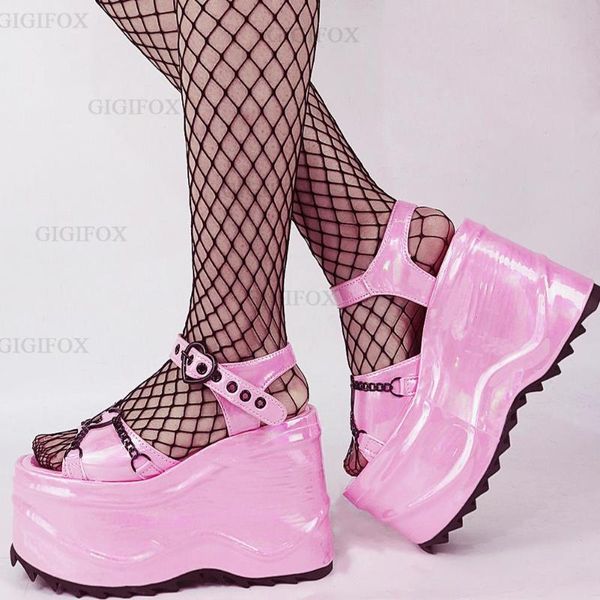 

dress shoes gigifox brand design 2021 big size 43 chunky high heel black gothic cool chains punk summer platform sandals women wedges