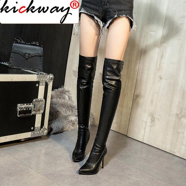 

boots kickway 2021 shoes women black over the knee female autumn winter lady thigh high large size 44 19 50