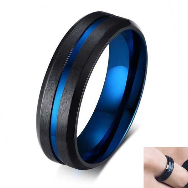 

wedding rings blue & black 6mm men ring matte finished stainless steel band brushed comfort fit, Slivery;golden