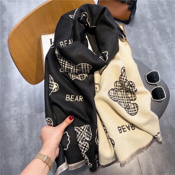 

scarves 2021 christmas gift cute cartoon bear tassel scarf women's winter warm long imitation cashmere fashion pull shawl outdoor, Blue;gray