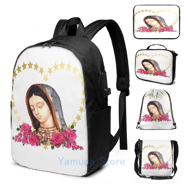 

backpack funny graphic print our lady of guadalupe mexican virgin mary mexico tilma 2021 usb charge men school travel lapbag