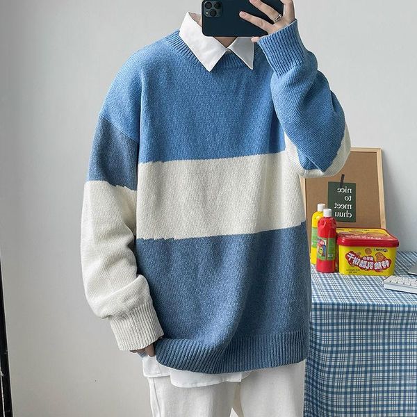 

men's sweaters autumn winter striped sweater men warm fashion casual knitted pullover loose long-sleeved mens jumper clothes -2xl, White;black