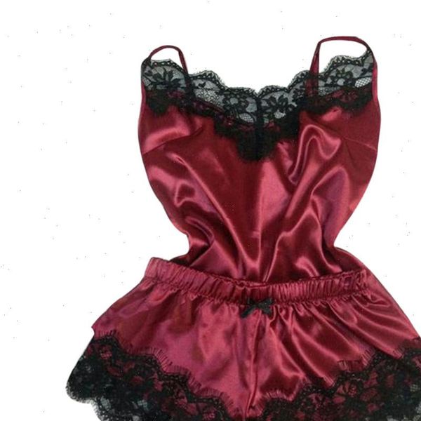 

40 v neck pyjamas sleeveless women sleepwear cute cami and shorts for fishion womens satin pajama set black, Black;red