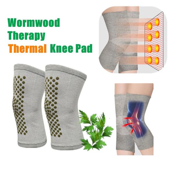 

winter thermal knee pad self-heating support brace wormwood heated paste arthritis therapy leg warmer elbow & pads, Black;gray