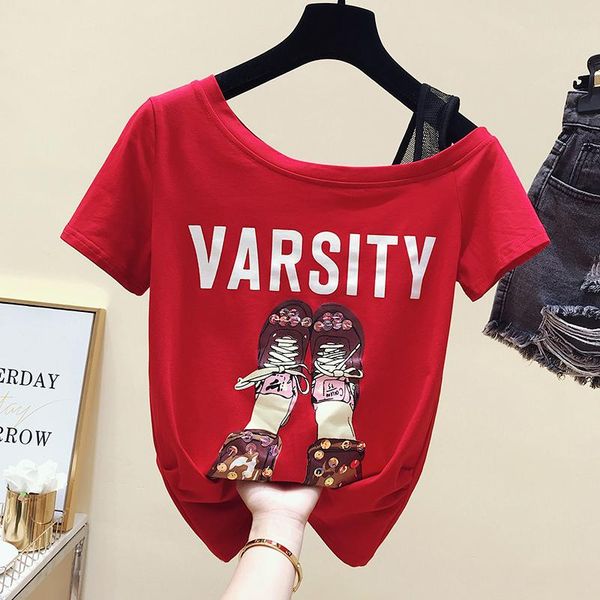 

women's t-shirt wwenn 2021 short sleeve t shirt women sequins white letter summer cotton tee femme green red
