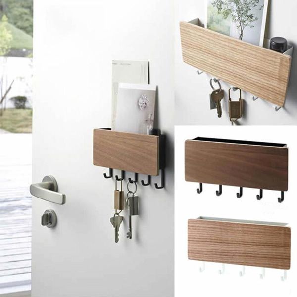 

hooks & rails wall-hung type wooden decorative wall shelf sundries storage box hanger organizer key rack porch sundry
