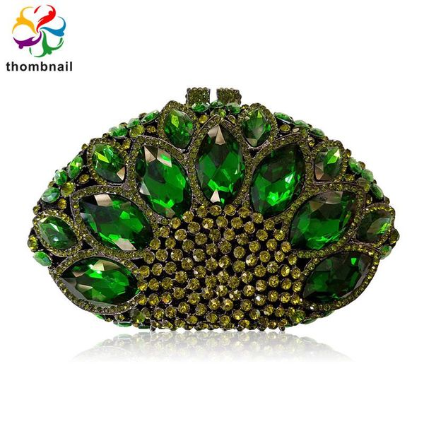 

lady green color diamond wedding evening women clutch round bag purses and handbags crossbody party shoulder bags