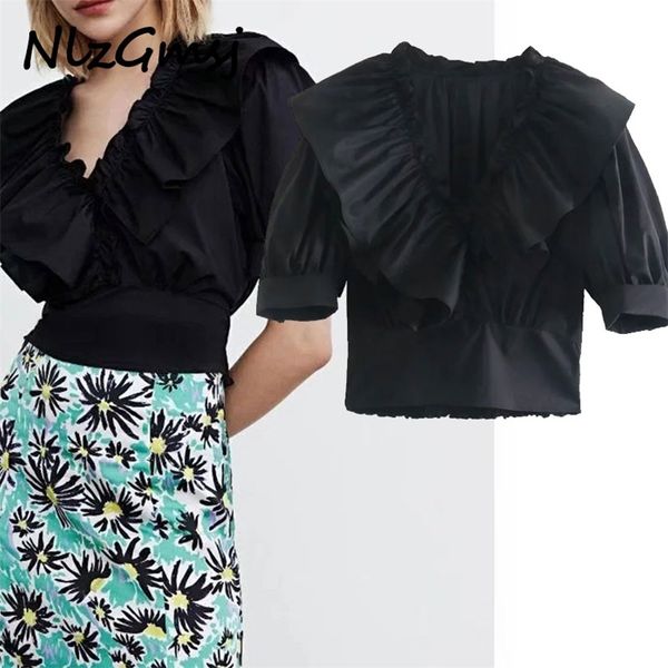 

women blouse spring summer women's clothing western style gentle temperament ruffled v-neck shirt 04 210628, White