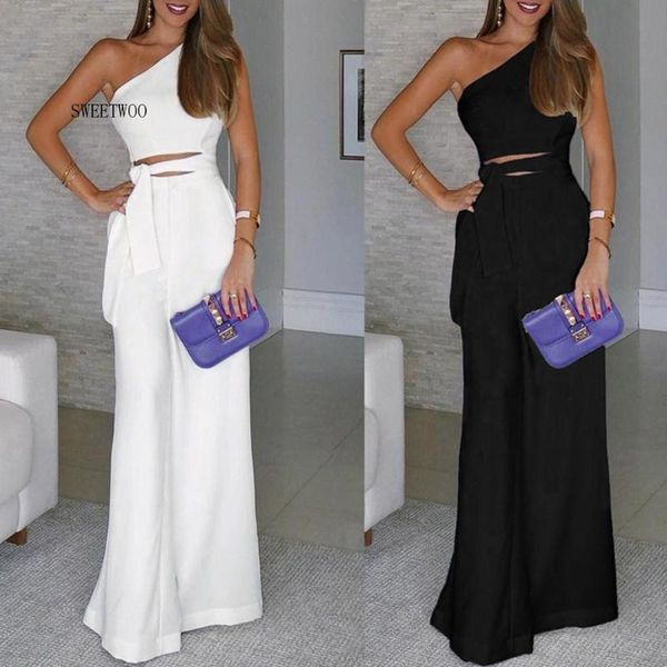 

women's jumpsuits & rompers summer women elegant jumpsuit ladies sleeveless strapless bandage playsuit female long wide leg pants overa, Black;white
