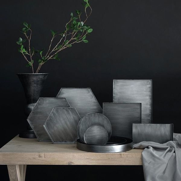 

kitchen storage & organization nordic style rectangle metal trays vintage silver color geometric fruits plate desserts creative tableware