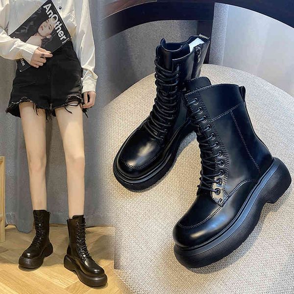 

black martin boots women's fashion british style thick heel long and short tube locomotive in autumn 2021