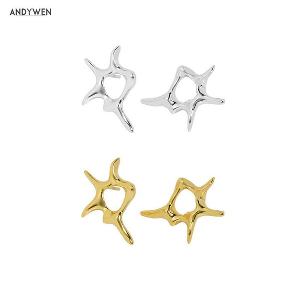 

stud andywen 925 sterling silver spike earring piercing pure luxury women fashion fine classic jewelry for wedding, Golden;silver