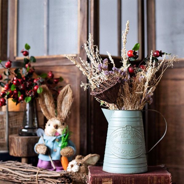 

vases vintage water jug shaped grey iron flower can pot european home garden tabledecor handmade kettle vase